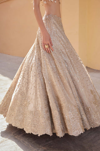 Beige Champagne Embroidered Lehenga Set by Osaa By Adarsh, available on Indiaspopup.com
