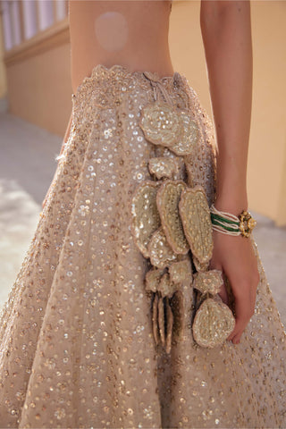 Beige Champagne Embroidered Lehenga Set by Osaa By Adarsh, available on Indiaspopup.com