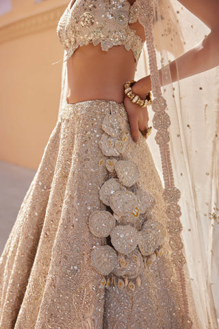 Beige Champagne Tissue Silk Lehenga Set by Osaa By Adarsh, available on Indiaspopup.com