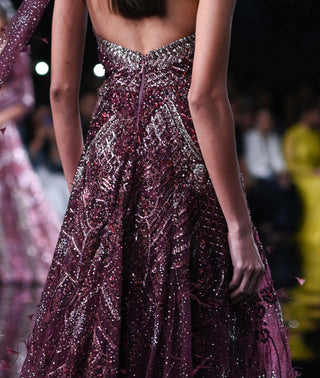 Dolly J-Hebe Maroon Shimmer Gown-INDIASPOPUP.COM