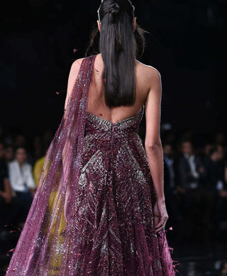 Dolly J-Hebe Maroon Shimmer Gown-INDIASPOPUP.COM