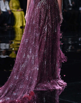 Dolly J-Hebe Maroon Shimmer Gown-INDIASPOPUP.COM