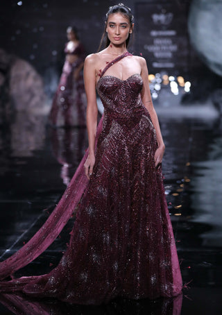 Dolly J-Hebe Maroon Shimmer Gown-INDIASPOPUP.COM