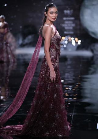 Dolly J-Hebe Maroon Shimmer Gown-INDIASPOPUP.COM