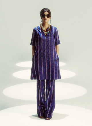 Navy Blue Stripe Kurta And Pants by Ekaya available on Indiaspopup.com