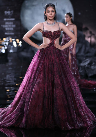 Dolly J-Lone Maroon Black Printed Gown-INDIASPOPUP.COM