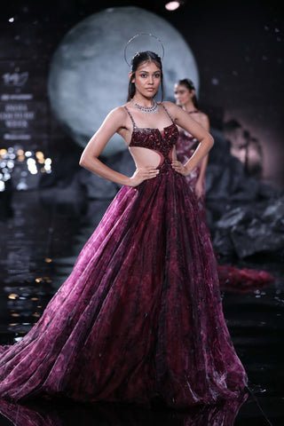 Dolly J-Lone Maroon Black Printed Gown-INDIASPOPUP.COM