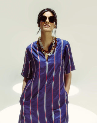 Navy Blue Stripe Kurta And Pants by Ekaya available on Indiaspopup.com