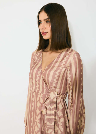 Peach and cream pattern wrap dress