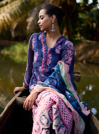 Valara navy embroidered kurta set