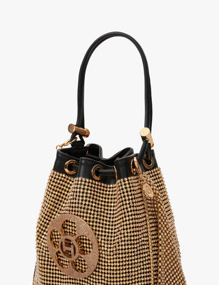Outhouse Gold Poppi Crystal Bucket Bag available on indiaspopup