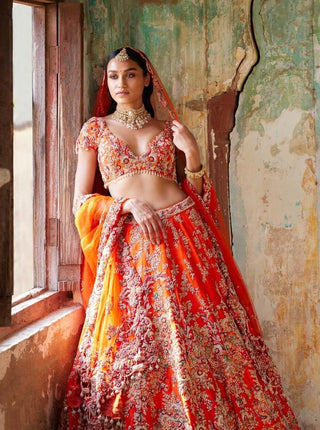 Dolly J-Juno Sunset Orange Bridal Lehenga Set-INDIASPOPUP.COM