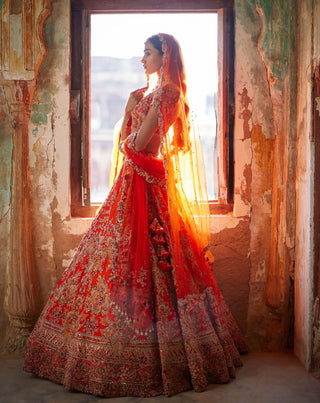 Dolly J-Juno Sunset Orange Bridal Lehenga Set-INDIASPOPUP.COM