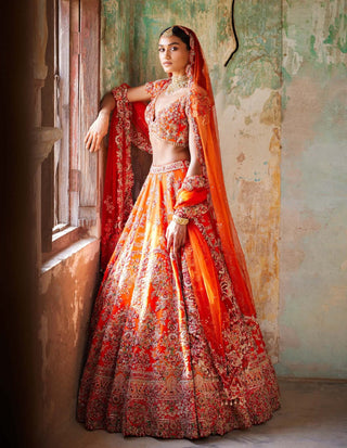 Dolly J-Juno Sunset Orange Bridal Lehenga Set-INDIASPOPUP.COM
