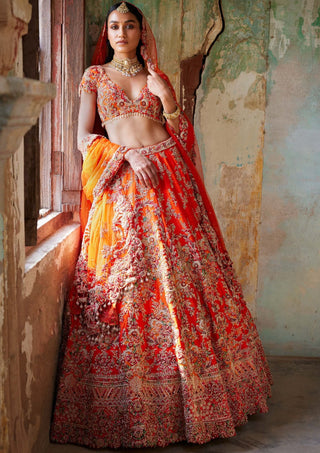Dolly J-Juno Sunset Orange Bridal Lehenga Set-INDIASPOPUP.COM