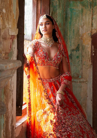 Dolly J-Juno Sunset Orange Bridal Lehenga Set-INDIASPOPUP.COM