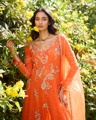 Russet Rose Chiffon Kalidar Kurta And Sharara Set by Dolly J, available on Indiaspopup.com