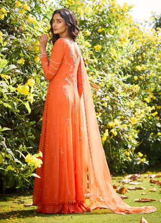 Russet Rose Chiffon Kalidar Kurta And Sharara Set by Dolly J, available on Indiaspopup.com