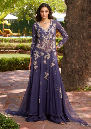 Isla Chiffon Purple Kalidar And Sharara Set by Dolly J, available on Indiaspopup.com