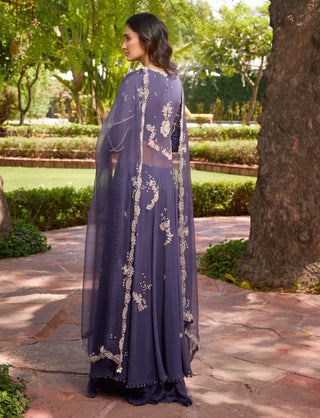 Isla Chiffon Purple Kalidar And Sharara Set by Dolly J, available on Indiaspopup.com