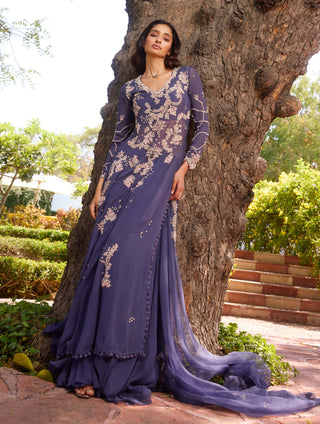 Isla Chiffon Purple Kalidar And Sharara Set by Dolly J, available on Indiaspopup.com