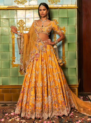Elaheh Mustard Lehenga Set by Dolly J available on Indiaspopup.com
