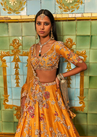 Elaheh Mustard Lehenga Set by Dolly J available on Indiaspopup.com