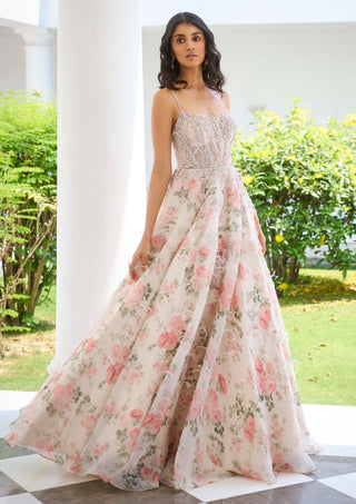 Chloe Organza Printed Gown by Dolly J, available on Indiaspopup.com