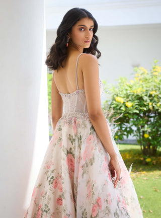 Chloe Organza Printed Gown by Dolly J, available on Indiaspopup.com