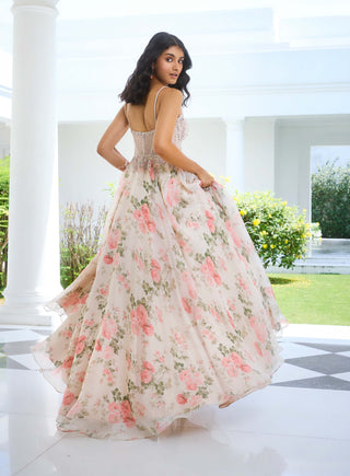 Chloe Organza Printed Gown by Dolly J, available on Indiaspopup.com