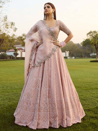 Adah Pink Chikankari Lehenga Set by Dolly J available on Indiaspopup.com