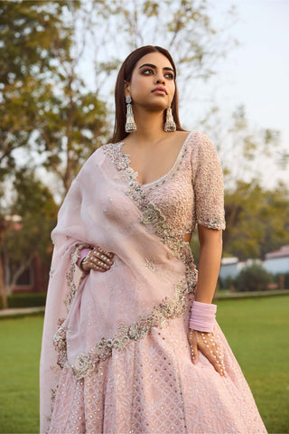 Adah Pink Chikankari Lehenga Set by Dolly J available on Indiaspopup.com