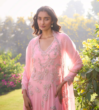 Amber Pink Kalidar Kurta And Sharara Set by Dolly J, available on Indiaspopup.com