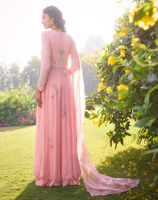 Amber Pink Kalidar Kurta And Sharara Set by Dolly J, available on Indiaspopup.com