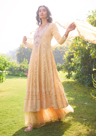 Amethyst Yellow Kalidar Kurta And Sharara Set by Dolly J, available on Indiaspopup.com