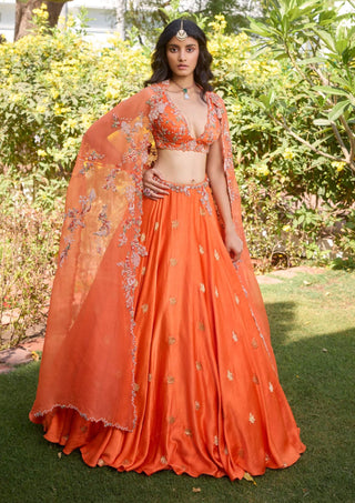 Anahita Orange Lehenga Set by Dolly J, available on Indiaspopup.com