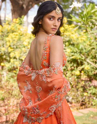 Anahita Orange Lehenga Set by Dolly J, available on Indiaspopup.com