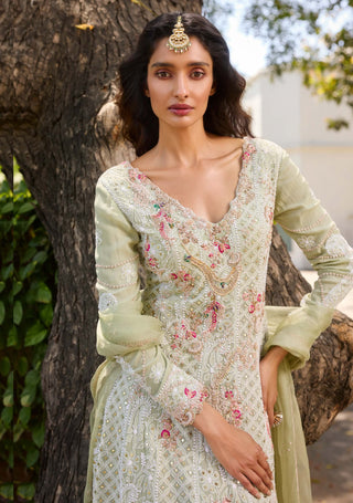 Arabella Green Kalidar Kurta And Sharara Set by Dolly J, available on Indiaspopup.com
