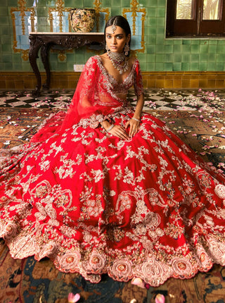 Charlotte Red Bridal Lehenga Set by Dolly J available on Indiaspopup.com