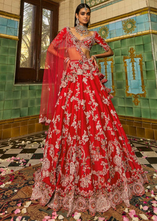 Charlotte Red Bridal Lehenga Set by Dolly J available on Indiaspopup.com