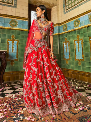 Charlotte Red Bridal Lehenga Set by Dolly J available on Indiaspopup.com