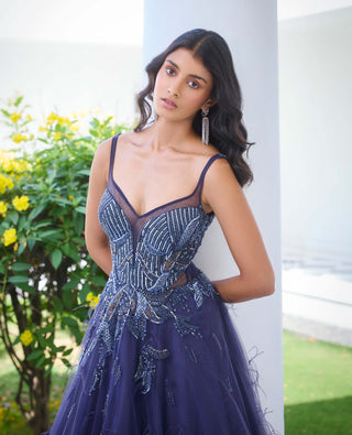 Elaheh Lavender Blue Ombre Gown by Dolly J, available on Indiaspopup.com