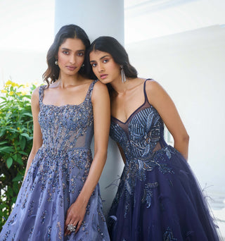 Elaheh Lavender Blue Ombre Gown by Dolly J, available on Indiaspopup.com