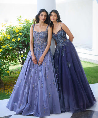 Elaheh Lavender Blue Ombre Gown by Dolly J, available on Indiaspopup.com