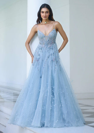 Adira Light Blue Organza Gown by Dolly J, available on Indiaspopup.com
