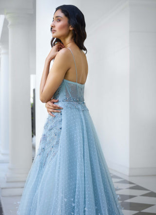 Adira Light Blue Organza Gown by Dolly J, available on Indiaspopup.com