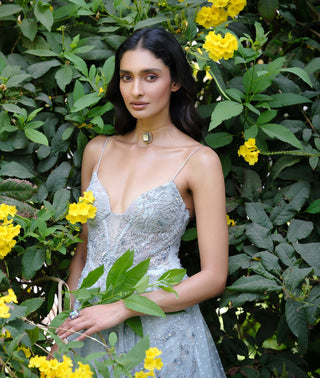 Adira Light Blue Organza Gown by Dolly J, available on Indiaspopup.com