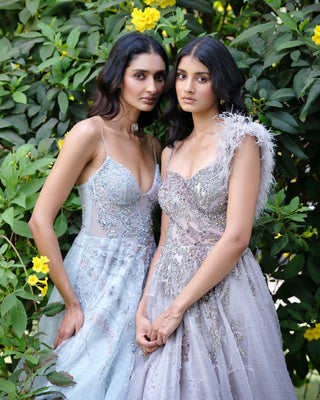 Adira Light Blue Organza Gown by Dolly J, available on Indiaspopup.com
