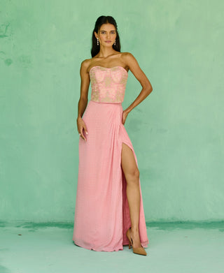 Pink esita slit skirt and corset