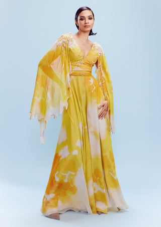 Nora Yellow Watercolor Jumpsuit by Dolly J, available on Indiaspopup.com